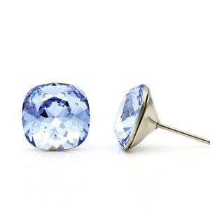 10mm Blue Swarovski Studs | Cushion Cut Crystal Earrings | Hypoallergenic Studs